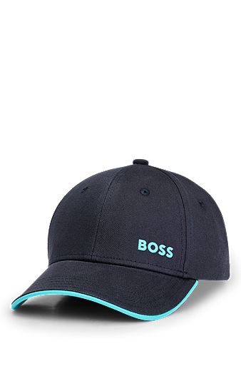 Cappellino in twill di cotone con logo stampato, Blu scuro