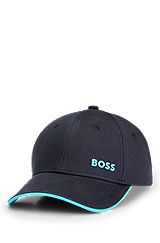Gorra de sarga de algodón con logo estampado, Azul oscuro