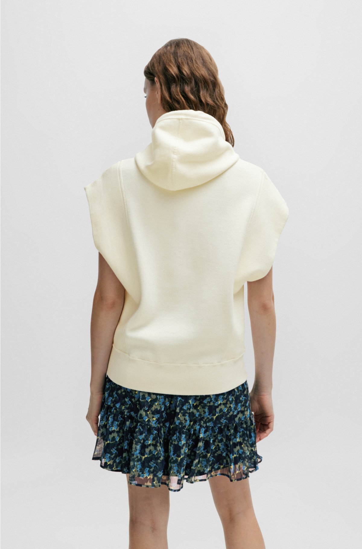 Relaxed-fit sleeveless hoodie in stretch fabric, White