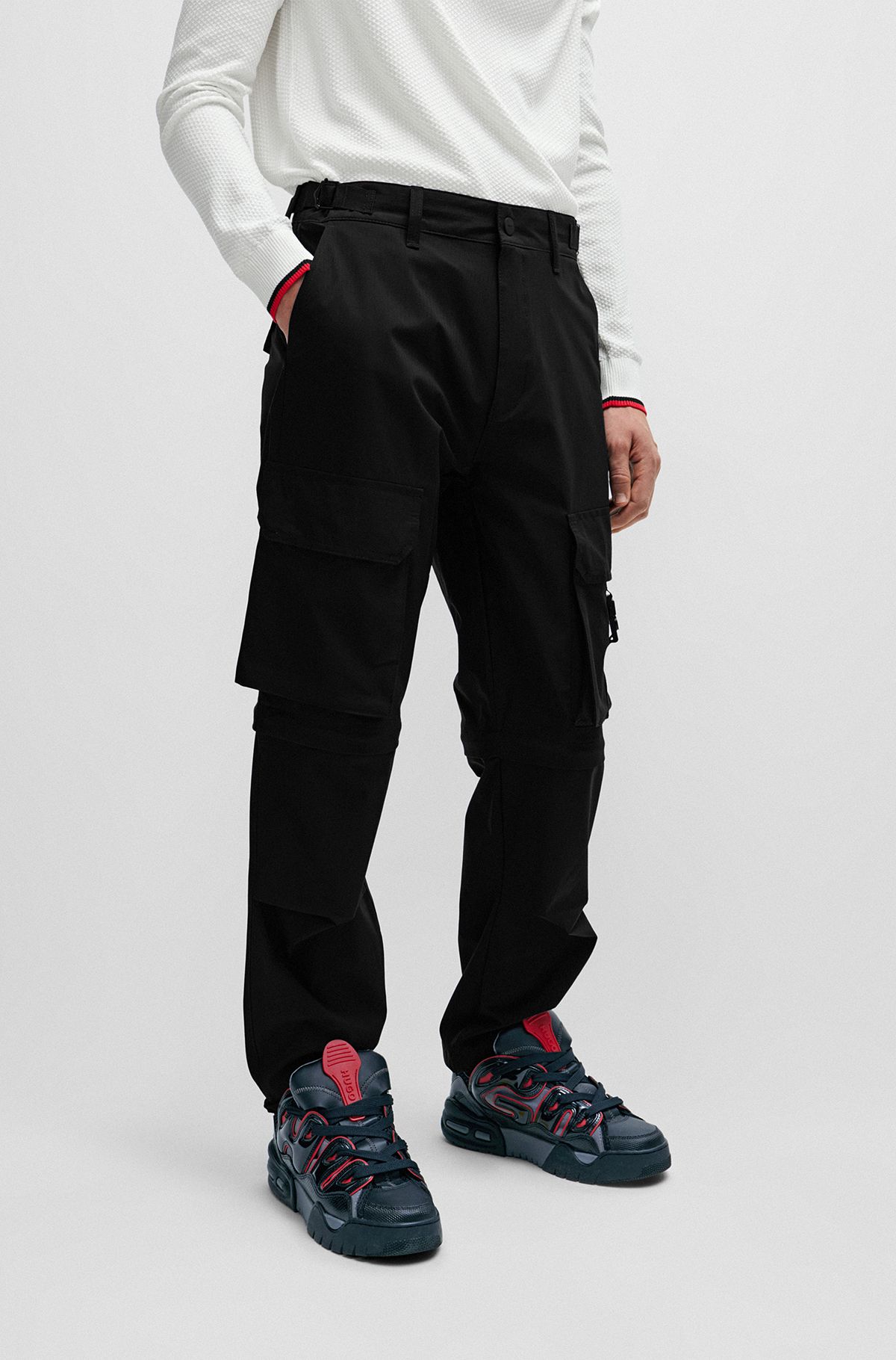 Regular-fit cargo trousers with stacked-logo strap, Black