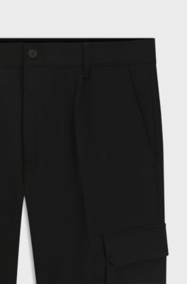 Pantalones tapered fit de tejido de gabardina el&aacute;stico, Negro