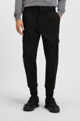 Pantaloni tapered fit in gabardine elasticizzata, Nero