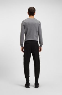Pantaloni tapered fit in gabardine elasticizzata, Nero