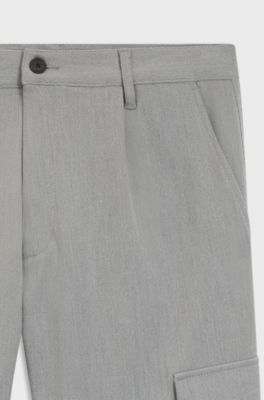 Pantalones tapered fit de tejido de gabardina el&aacute;stico, Gris