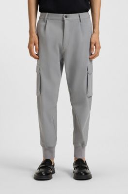 Pantalones tapered fit de tejido de gabardina el&aacute;stico, Gris
