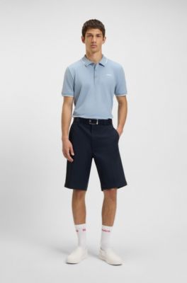 Regular-fit shorts with slim leg and buttoned pockets, Dark Blue