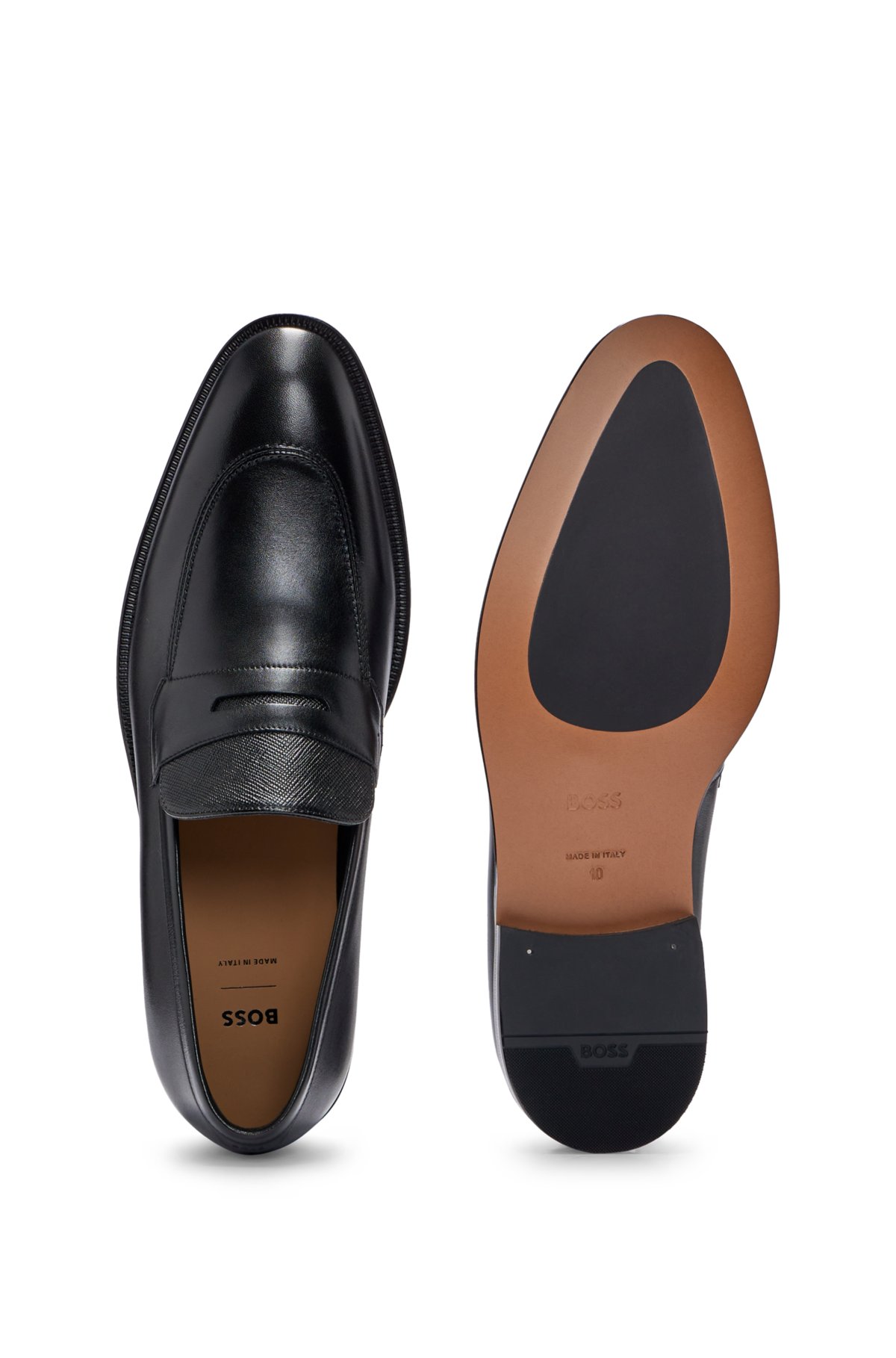 Loafers in plain and Saffiano-print leather, Black