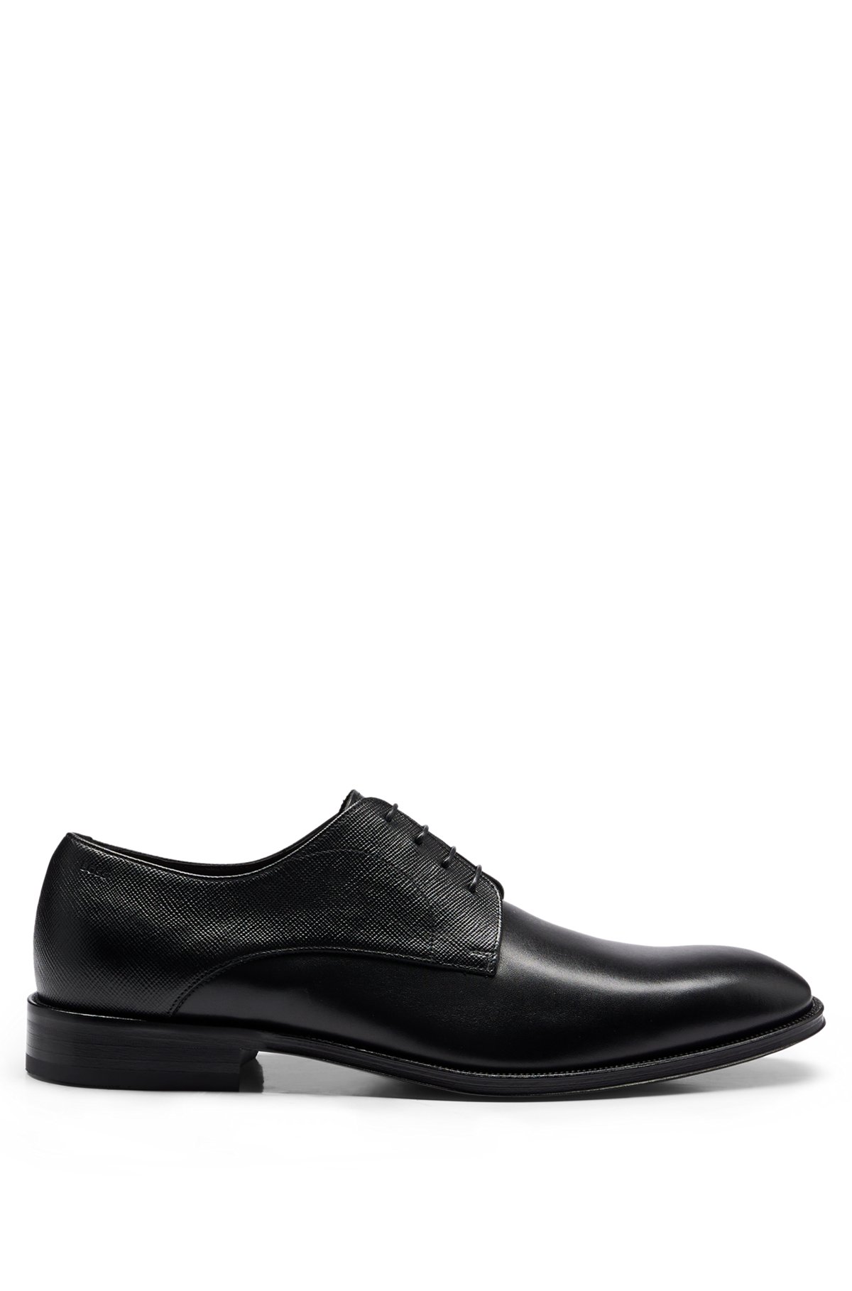 Italian-made Derby shoes in smooth and printed leather, Black