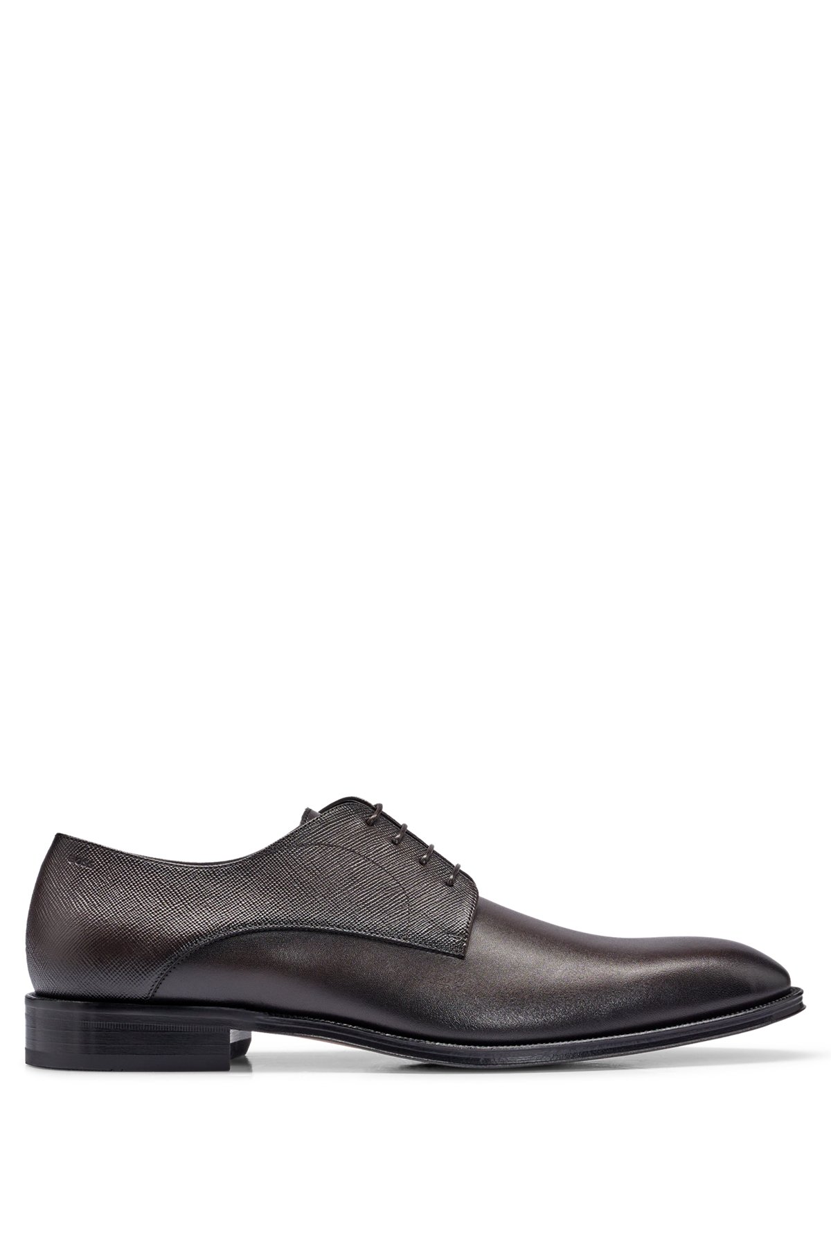 Italian-made Derby shoes in smooth and printed leather, Dark Brown