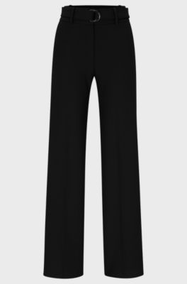 Regular-fit trousers with adjustable D-ring belt, Black