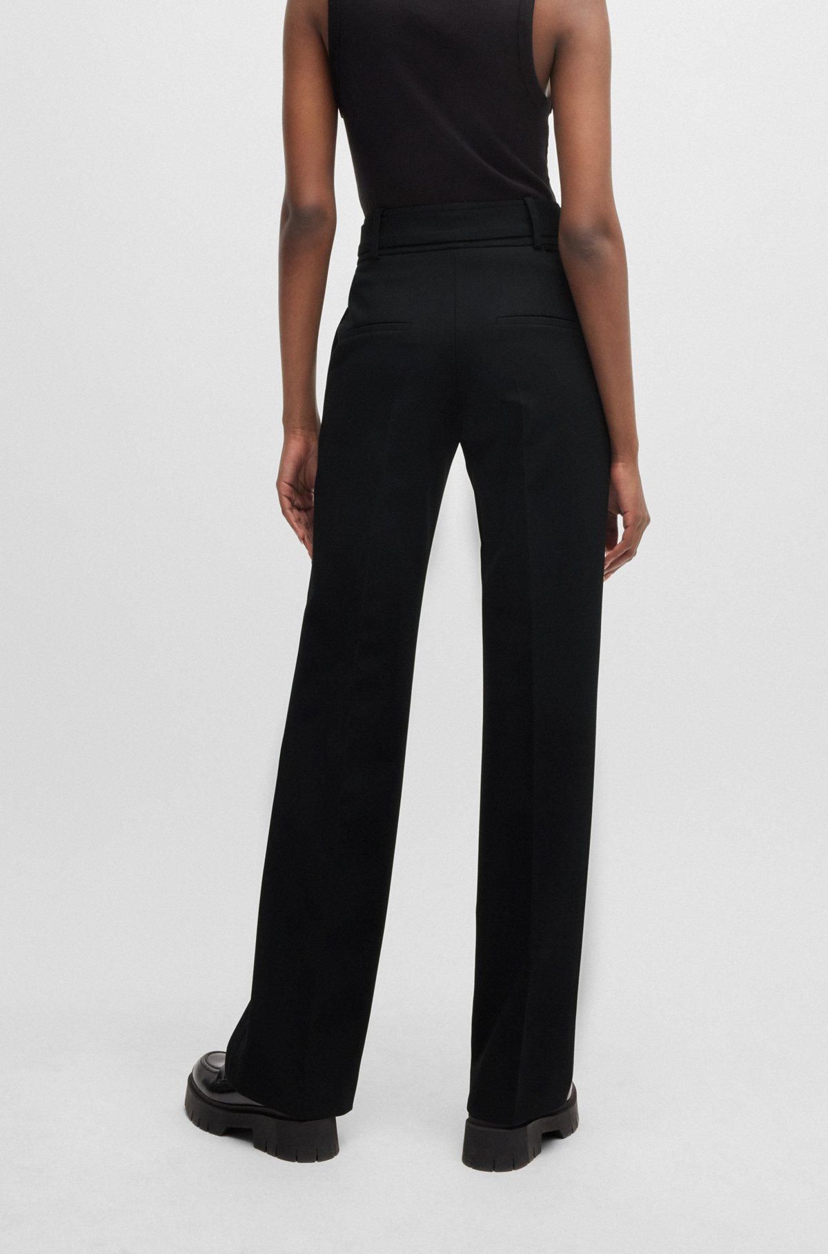 Regular-fit trousers with adjustable D-ring belt, Black