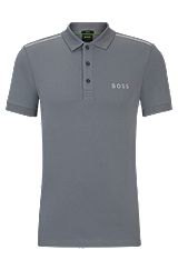 Slim-fit polo shirt with decorative reflective details, Grey