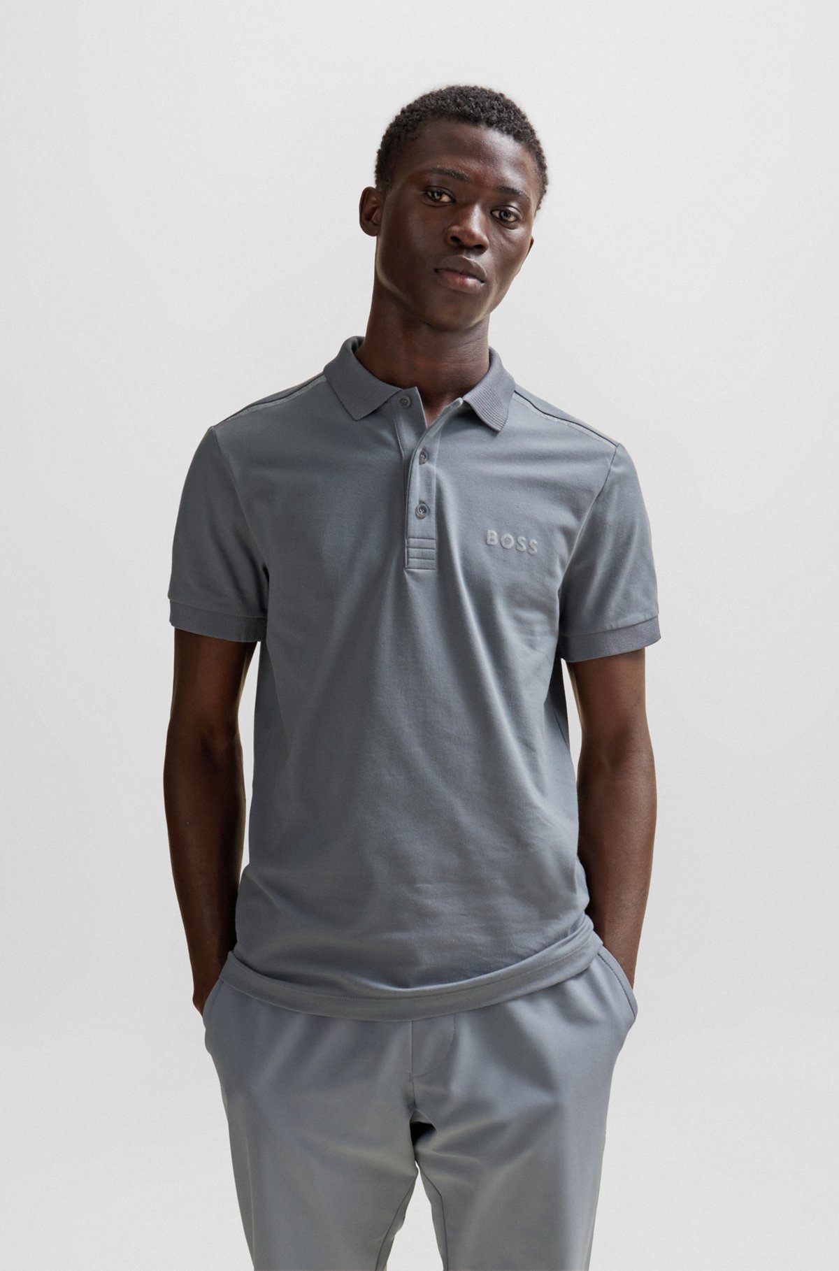 BOSS - Slim-fit polo shirt with decorative reflective details