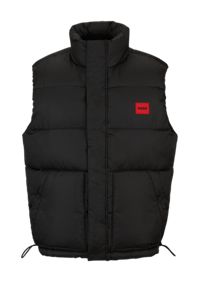 Water-repellent puffer gilet with red logo badge, Black
