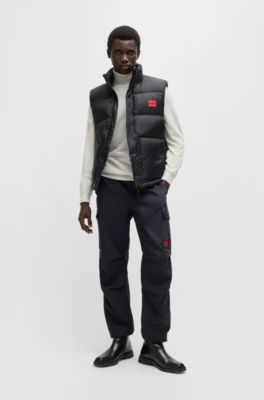 Water-repellent gilet with red logo label, Black