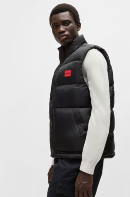 Water-repellent gilet with red logo label, Black