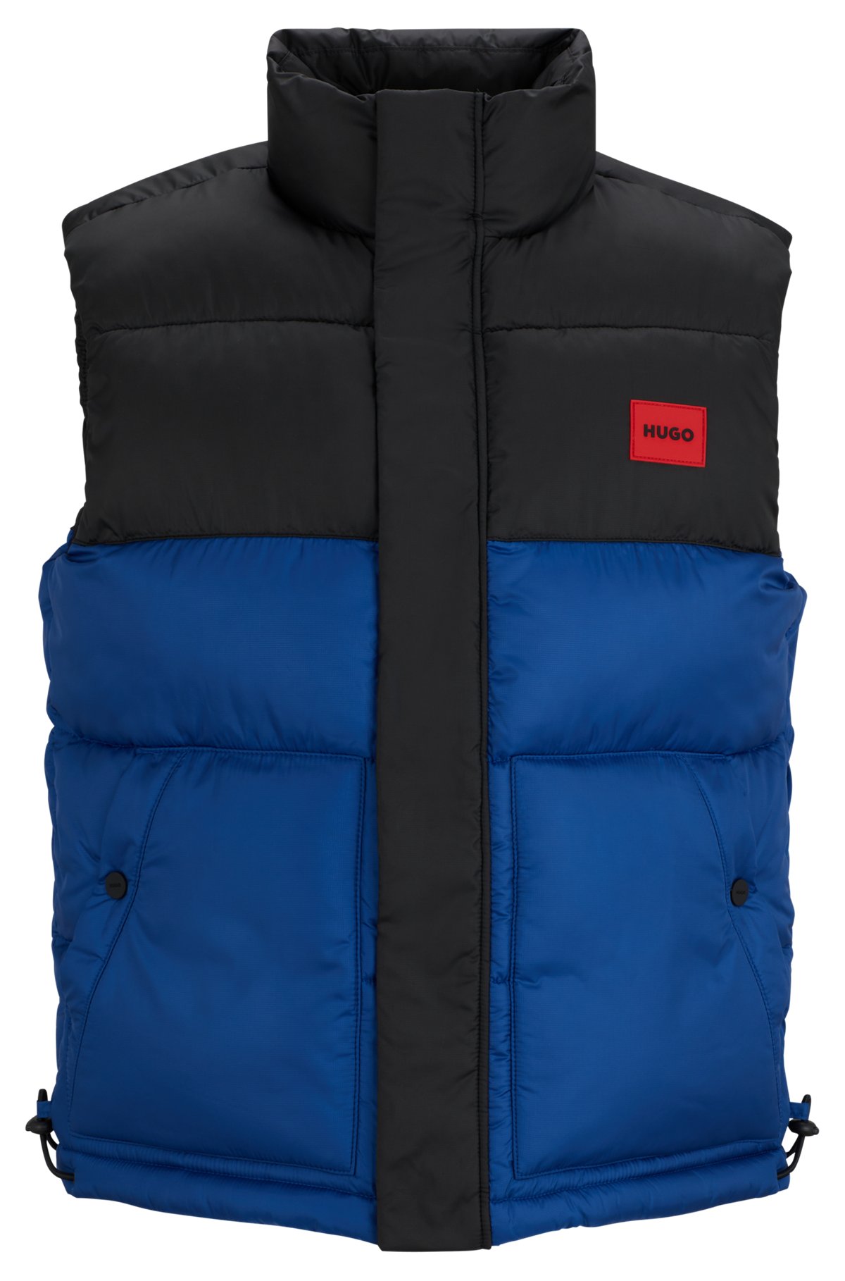 Water-repellent puffer gilet with red logo badge, Blue