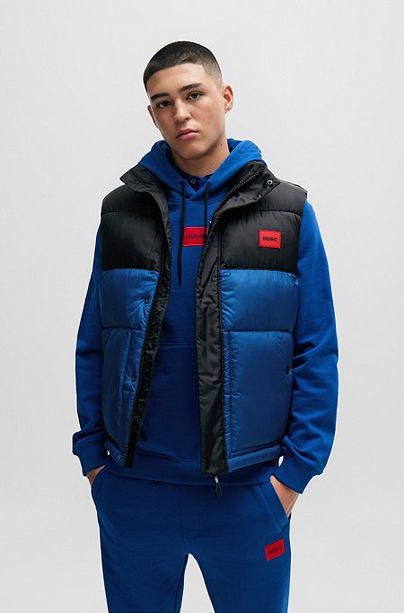 Water-repellent gilet with red logo label, Blue