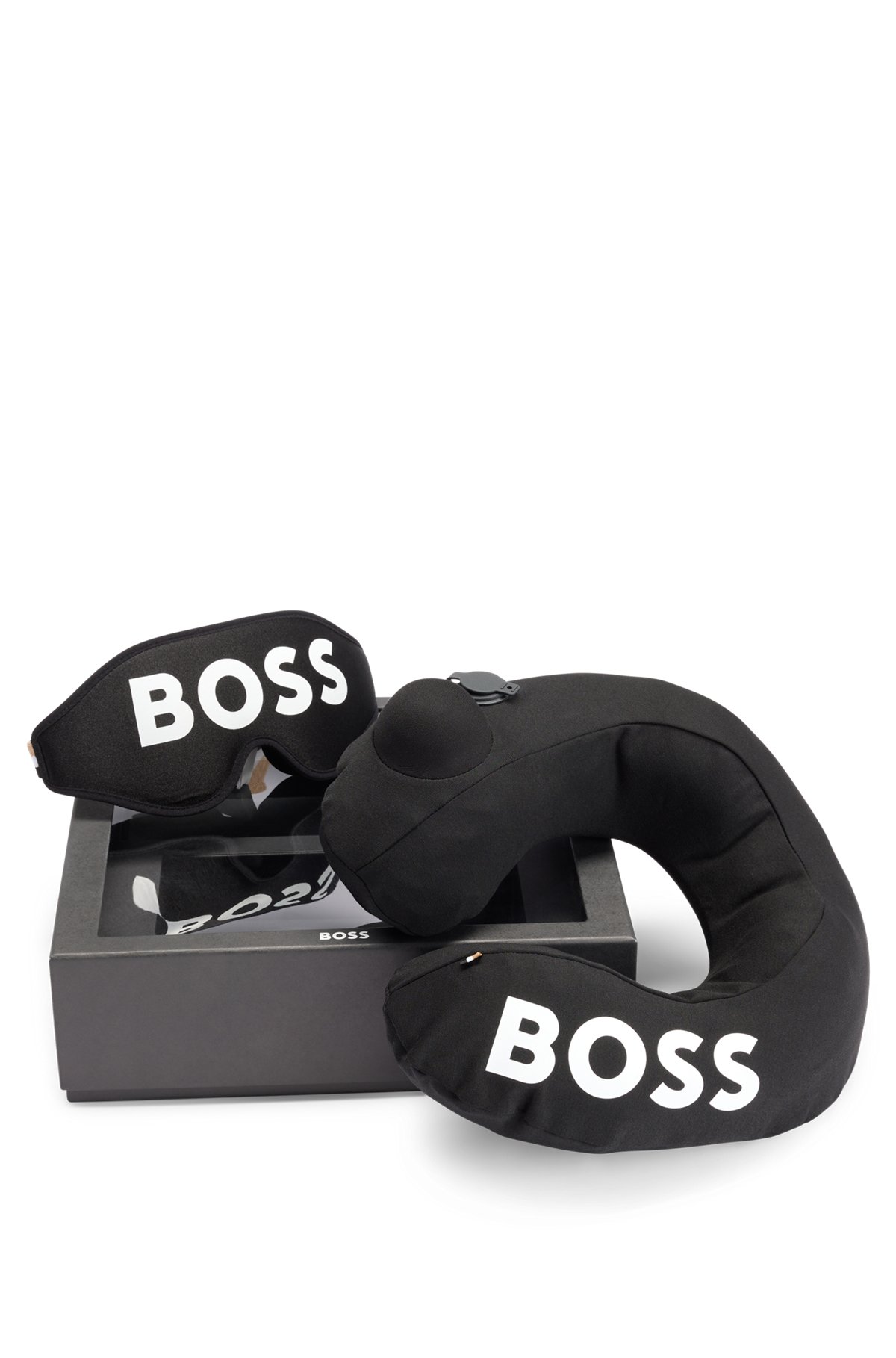 Gift-boxed set with neck pillow and eye mask, Black