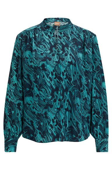 Regular-fit blouse in digitally printed silk, Patterned