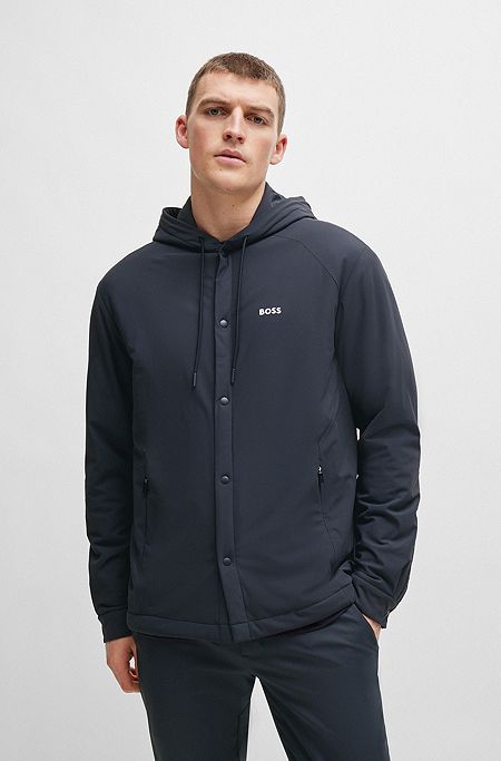 Hooded relaxed-fit overshirt with logo detail, Dark Blue