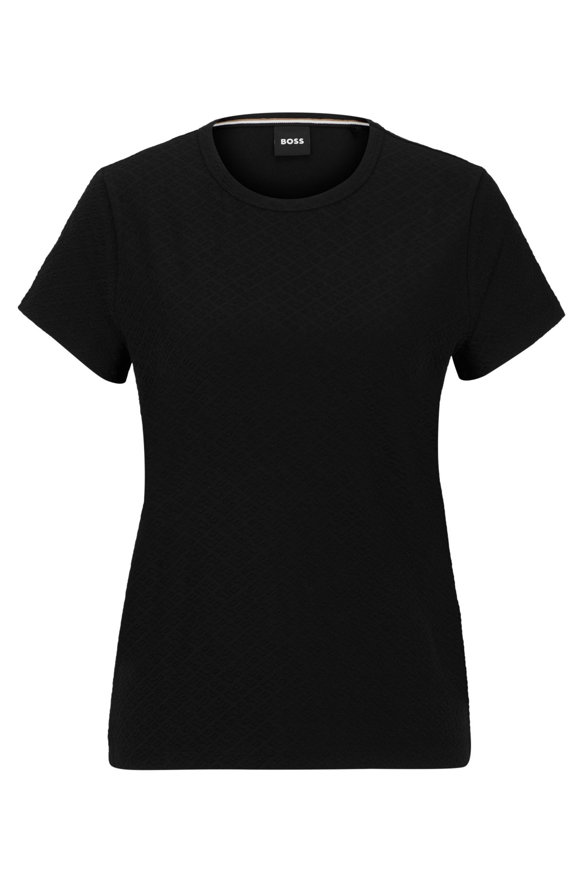 Cotton-blend T-shirt with 3D-structured knitted monograms, Black