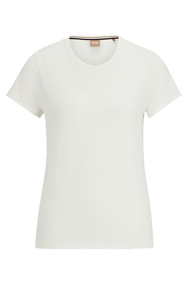 Cotton-blend T-shirt with 3D-structured knitted monograms, White