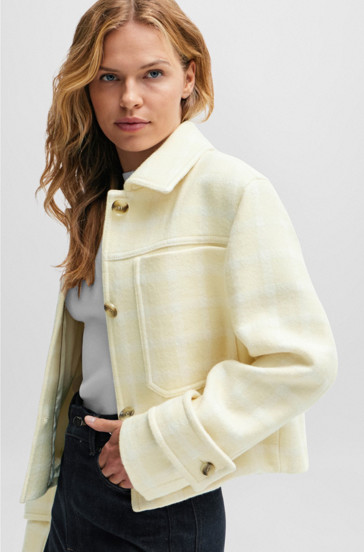Relaxed-fit jacket in Italian checked cloth, Light Yellow