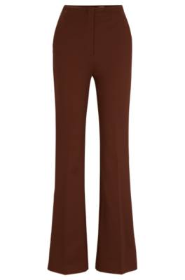 Hugo Boss Regular-fit Trousers In Stretch Twill With Flared Leg In Brown