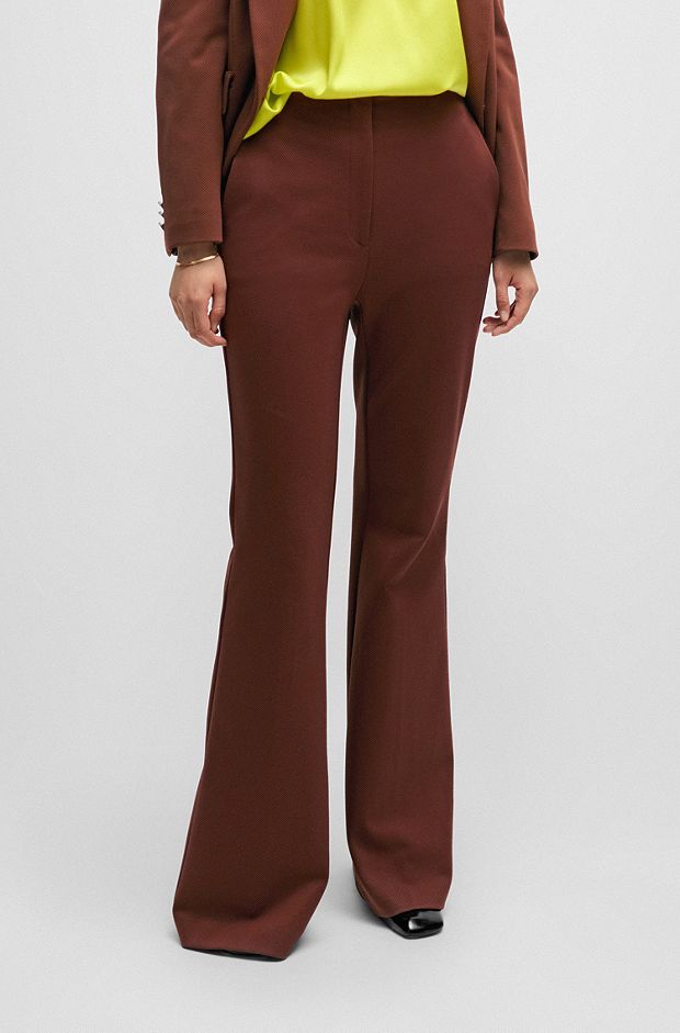Regular-fit trousers in stretch twill with flared leg, Brown