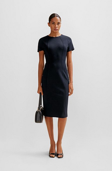 Short-sleeved business dress in stretch fabric, Dark Blue