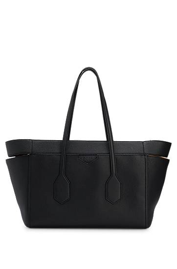 Tote bag in grained leather with embossed logo, Hugo boss