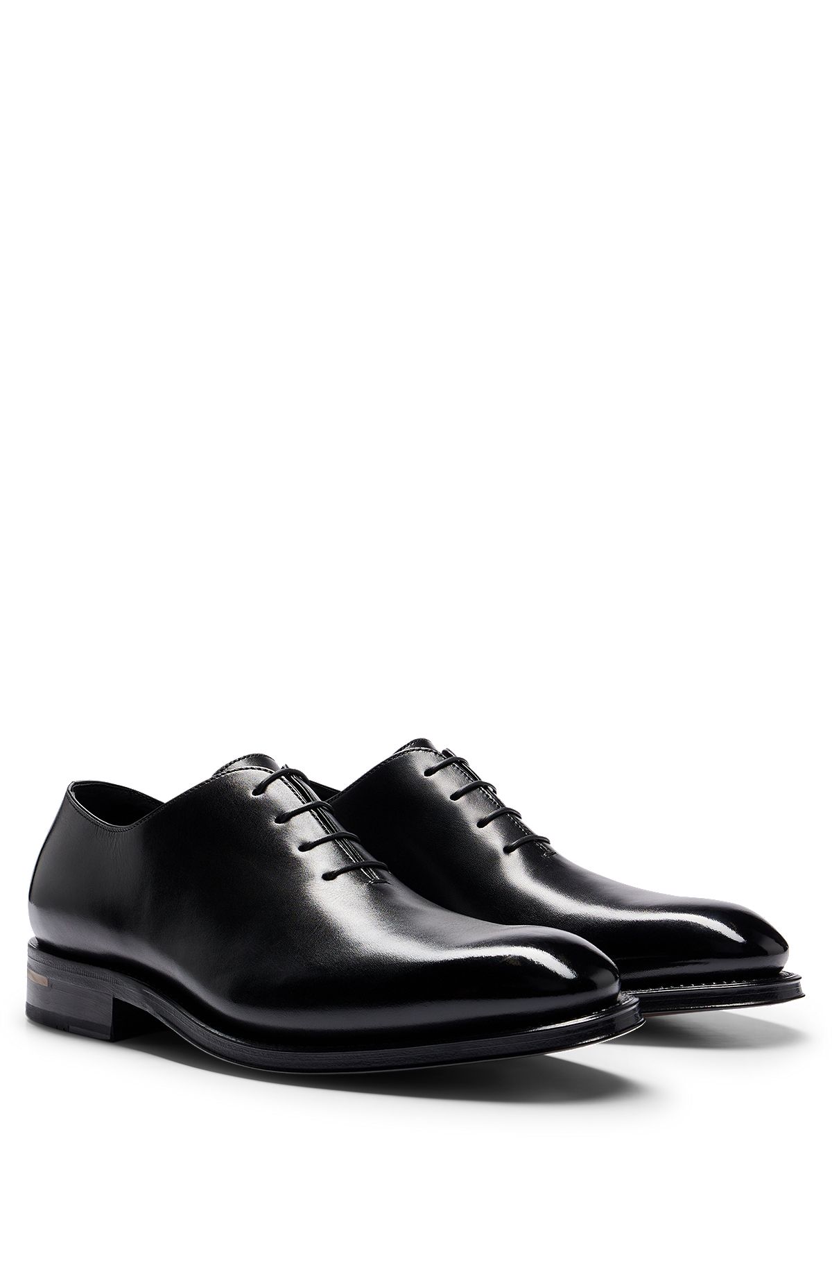Leather Oxford shoes with burnished effect, Black