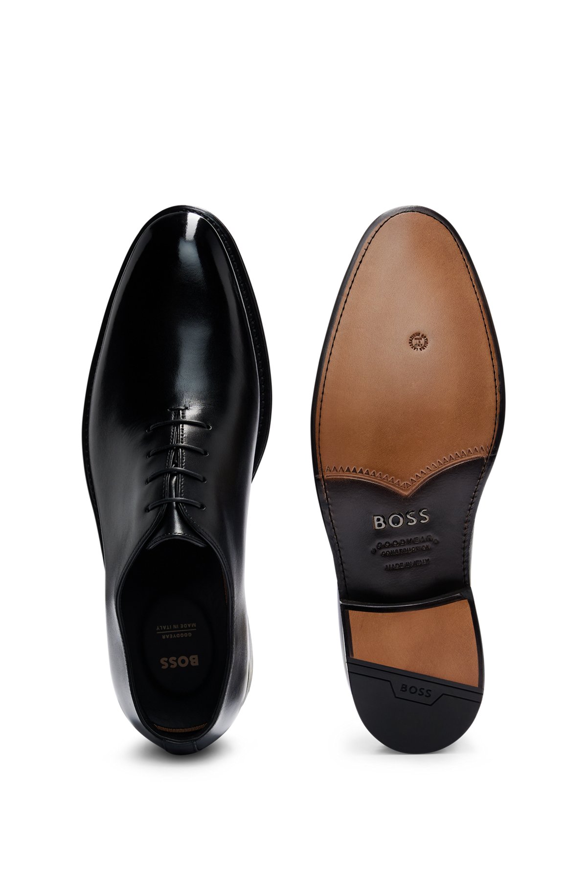 Leather Oxford shoes with burnished effect, Black