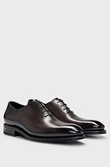 Leather Oxford shoes with burnished effect, Dark Brown
