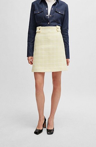A-line skirt in Italian checked fabric, Light Beige