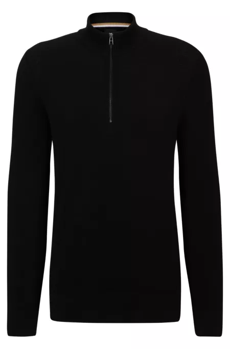 Quarter-zip cotton sweater with knitted structure