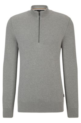 BOSS - ジップネックセーター マイクロストラクチャード コットン 