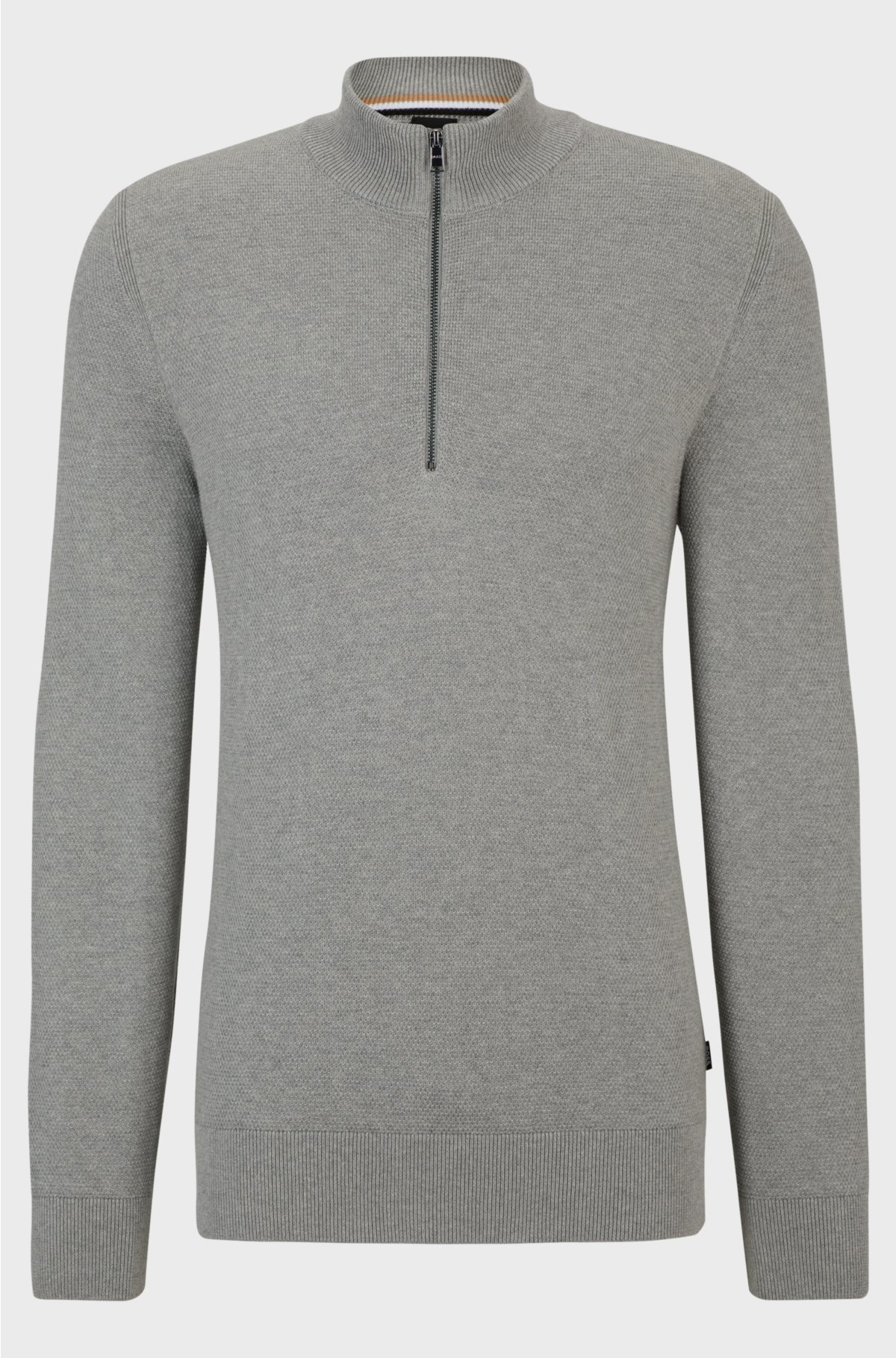 Zip-neck sweater in micro-structured cotton, Grey