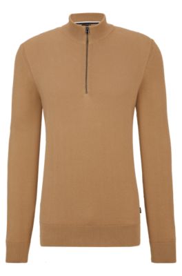 BOSS - Zip-neck sweater in micro-structured cotton