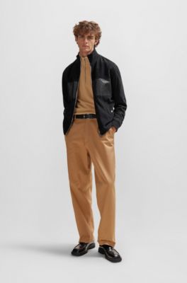 BOSS - Zip-neck sweater in micro-structured cotton 