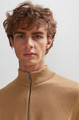 BOSS - Zip-neck sweater in micro-structured cotton