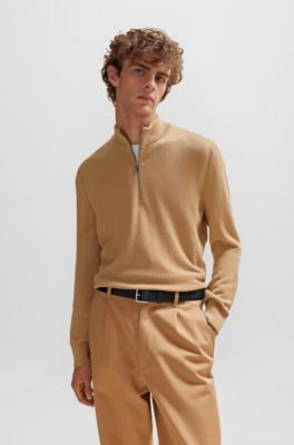 BOSS - Zip-neck sweater in micro-structured cotton 