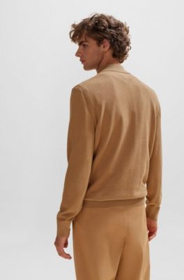 BOSS - Zip-neck sweater in micro-structured cotton