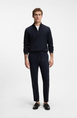 Quarter-zip cotton sweater with knitted structure, Dark Blue