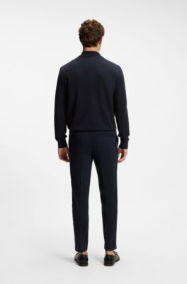 Quarter-zip cotton sweater with knitted structure, Dark Blue