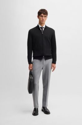 Knitted zip-up cardigan in cotton with embroidered logo, Black