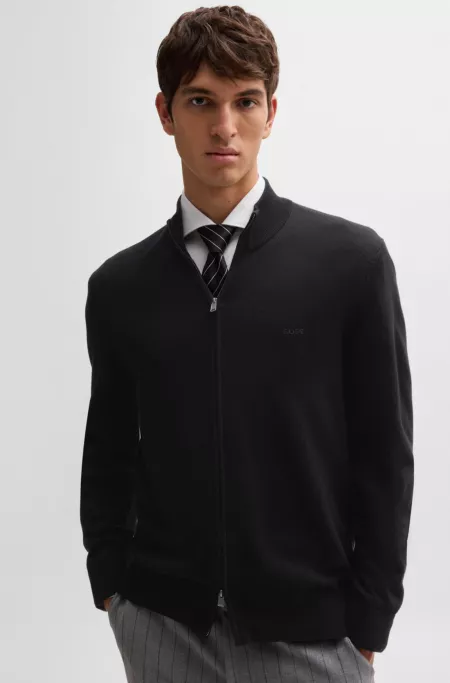 Knitted zip-up cardigan in cotton with embroidered logo