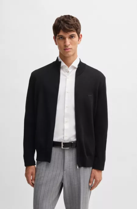 Knitted zip-up cardigan in cotton with embroidered logo