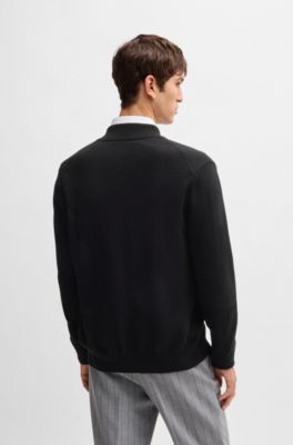 Knitted zip-up cardigan in cotton with embroidered logo, Black